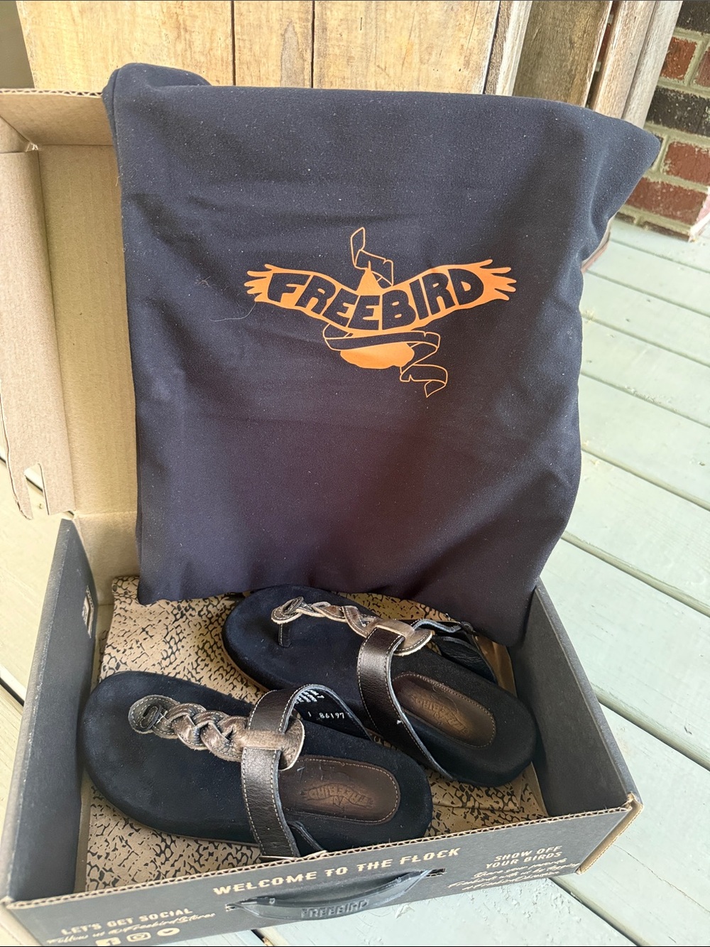 freebird Athena Black Suede Thong Sandals with Brown Braided Accent